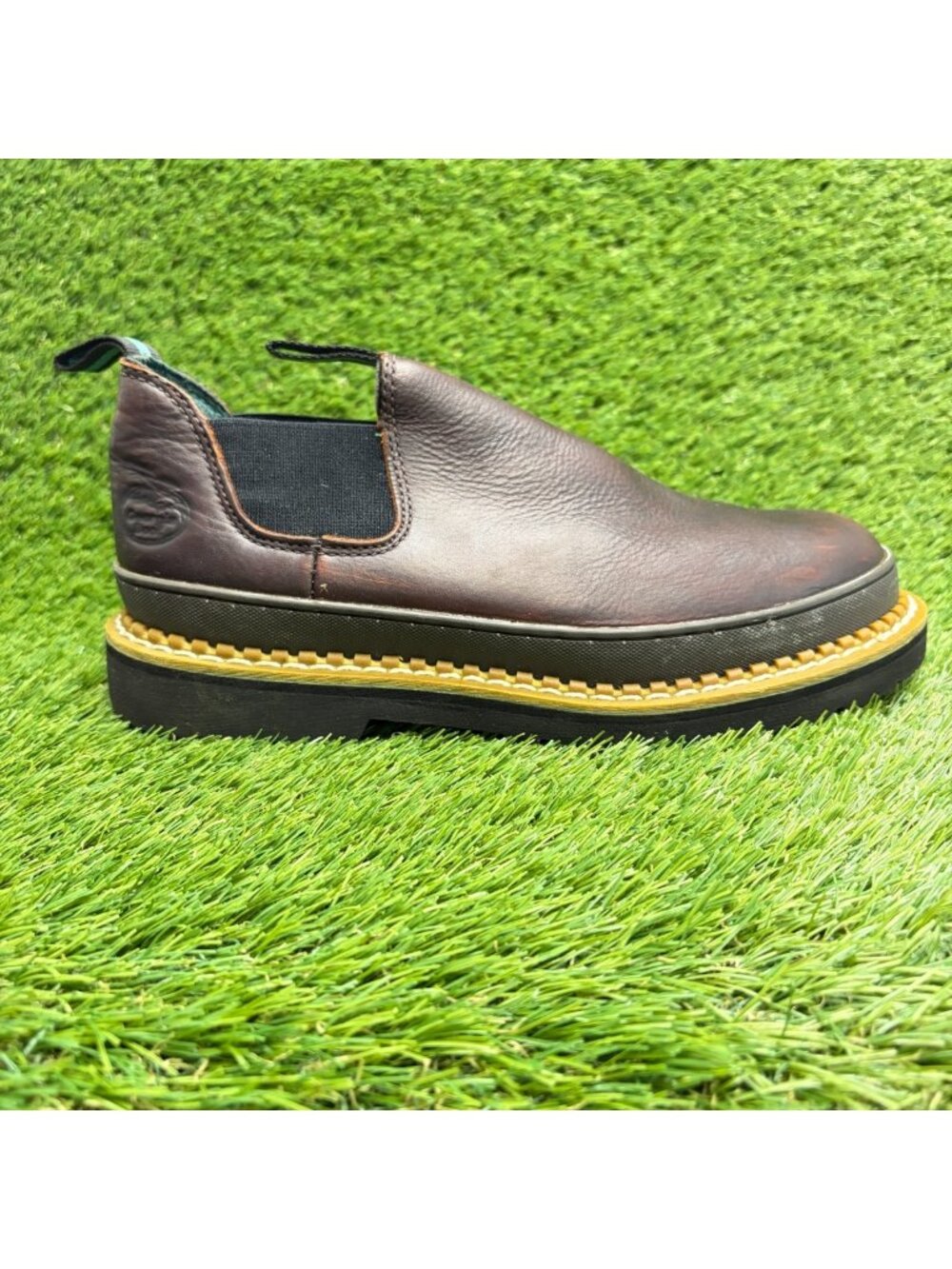 Georgia Giant Romeo Mens Size 9 Brown Black Leather Slip On Steel Toe Boots Shoe